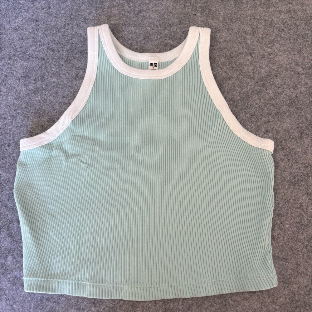 Uniqlo high neck ribbed cropped Mint Green Tank Top small